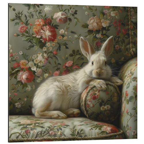 Tableau en aluminium Cute rabbit on vintage sofa