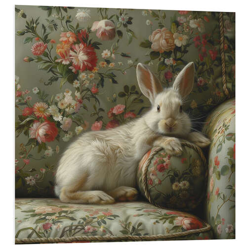 Stampa su PVC Cute rabbit on vintage sofa