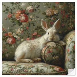 Sticker mural Cute rabbit on vintage sofa