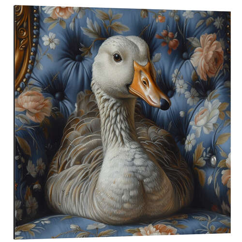 Aluminiumtavla Cute goose on vintage sofa