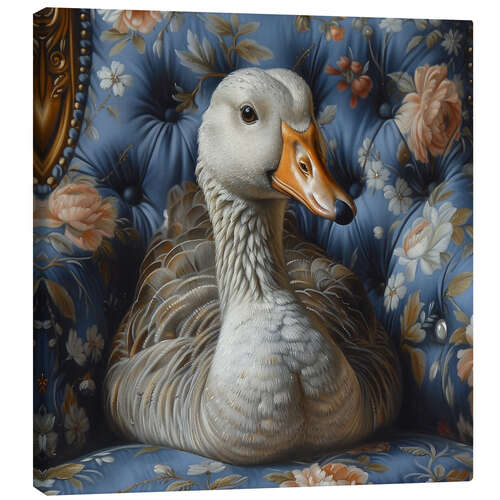 Canvas print Cute goose on vintage sofa