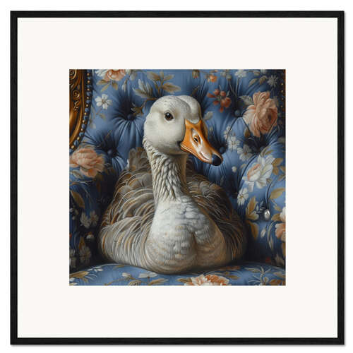 Impresión de arte enmarcada Cute goose on vintage sofa