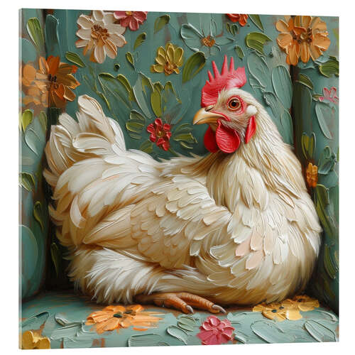 Acrylic print Cute chicken on vintage sofa