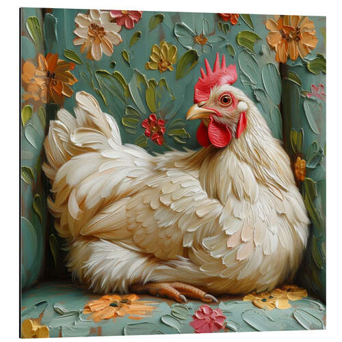 Quadro em alumínio Cute chicken on vintage sofa