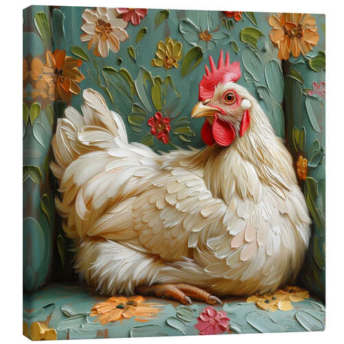 Canvas print Cute chicken on vintage sofa