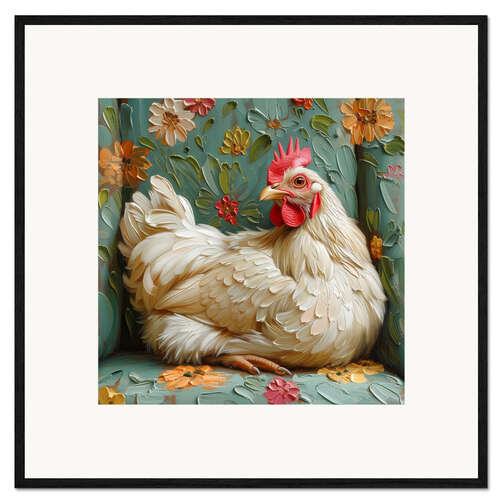 Innrammet kunsttrykk Cute chicken on vintage sofa