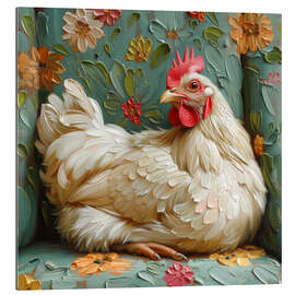 Tableau en plexi-alu Cute chicken on vintage sofa