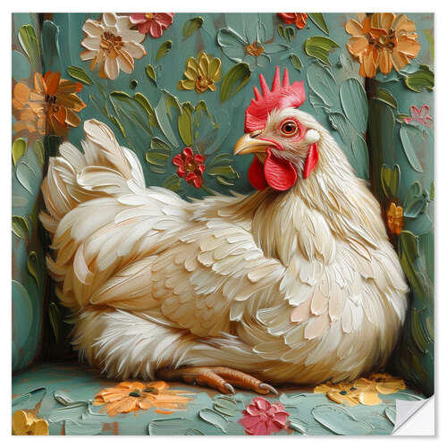 Selvklebende plakat Cute chicken on vintage sofa