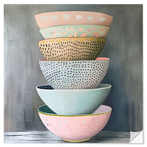 Sticker mural Stack of pastel ceramic pots