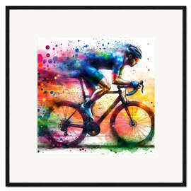Inramat konsttryck Cyclist racer at full speed II