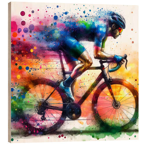 Wood print Cyclist racer at full speed II