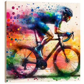 Wood print Cyclist racer at full speed II