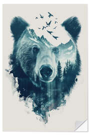 Selvklebende plakat Bear Double Exposure