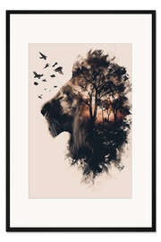 Gerahmter Kunstdruck Lion Double Exposure