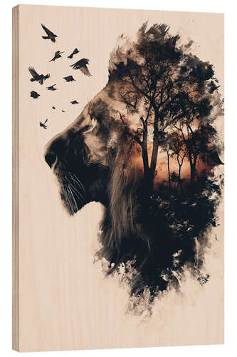 Cuadro de madera Lion Double Exposure