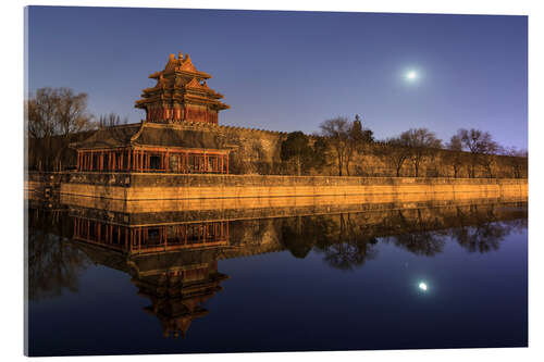 Tableau en verre acrylique Moonset above the Forbidden City of Beijing, China