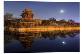 Acrylglas print Moonset above the Forbidden City of Beijing, China