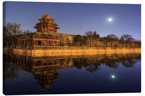 Canvas print Moonset above the Forbidden City of Beijing, China