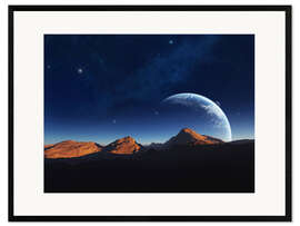 Innrammet kunsttrykk A calming view from a moon orbiting a distant planet