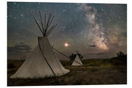 Foam board print Mars and the Milky Way over the tipis in Grasslands National Park, Saskatchewan, Canada