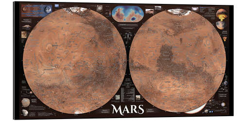 Galleriataulu Detailed map of planet Mars with surrounding infographics