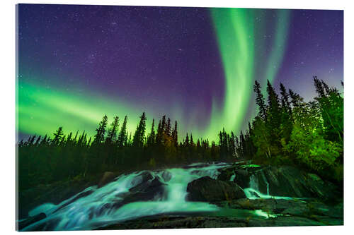 Acrylic print Northern lights over Ramparts Waterfall, Canada