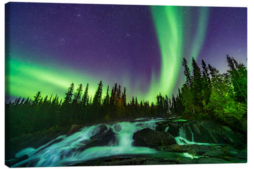 Canvas print Northern lights over Ramparts Waterfall, Canada