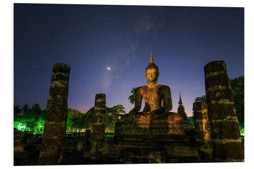 Foam board print The Milky way and Venus above a buddha in Sukhothai, Thailand