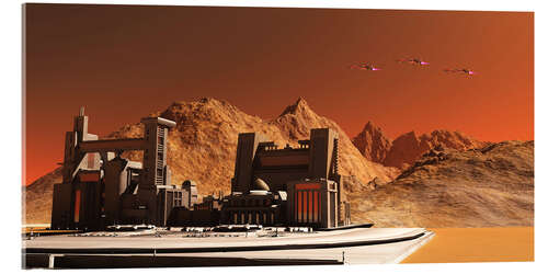 Acrylglasbild Raumfahrzeuge in der Nähe eines Installationshabitats auf Mars, 2076