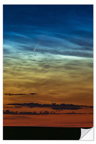 Naklejka na ścianę Comet NEOWISE amid noctilucent clouds in the morning