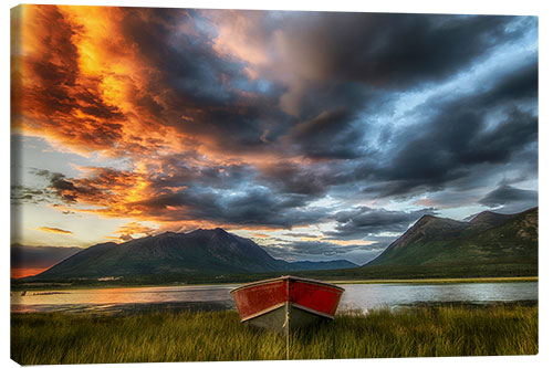 Leinwandbild Kleines Boot in der Natur von Carcross, Yukon, Kanada