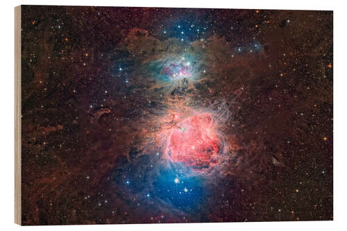 Wood print Running Man Nebula Messier 43 and Orion Nebula Messier 42