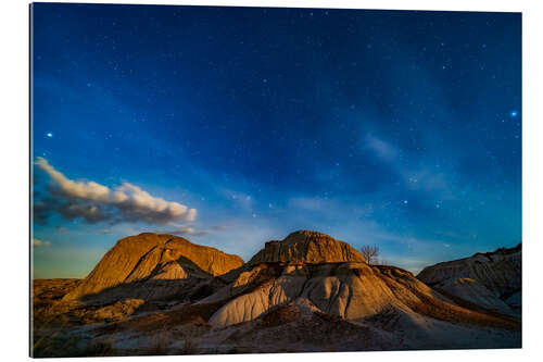 Tableau en plexi-alu Moonrise over Dinosaur Provincial Park, Alberta, Canada