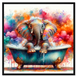 Gerahmter Kunstdruck Süßer Elefant nimmt ein Bad