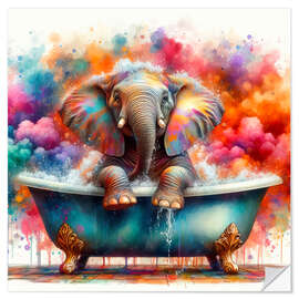 Wall sticker Cute elephant takes a bath