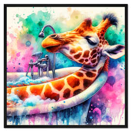 Gerahmter Kunstdruck Giraffe entspannt sich in der Badewanne