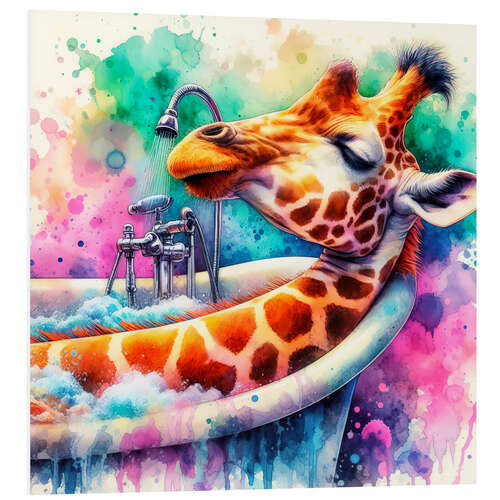 Foam board print Giraffe relaxes in the bathtub