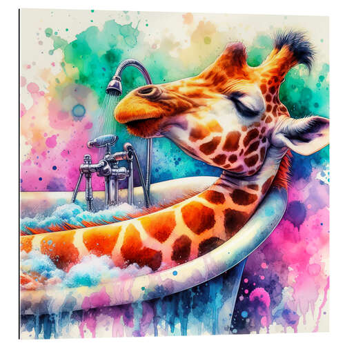 Galleritryck Giraffe relaxes in the bathtub