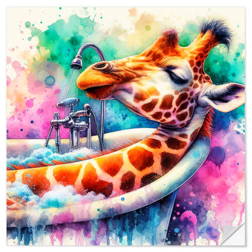 Wandsticker Giraffe entspannt sich in der Badewanne