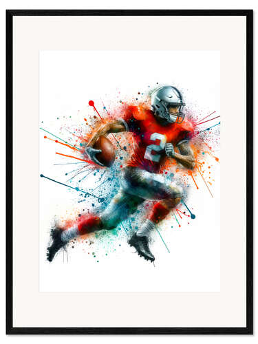 Impression artistique encadrée American football player watercolour