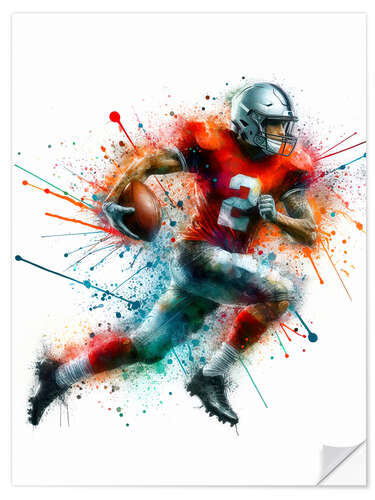 Adesivo murale American football player watercolour