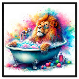 Gerahmter Kunstdruck Der Löwenkönig entspannt sich in der Badewanne I
