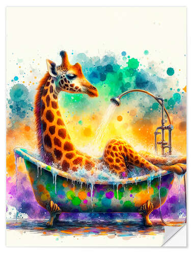 Wandsticker Giraffe in der Badewanne I