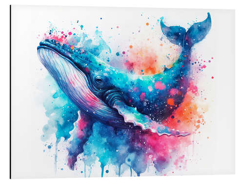 Aluminium print A whale swimming in watercolour