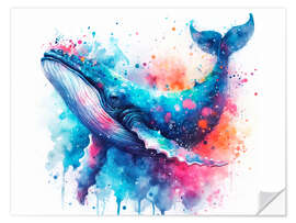 Naklejka na ścianę A whale swimming in watercolour