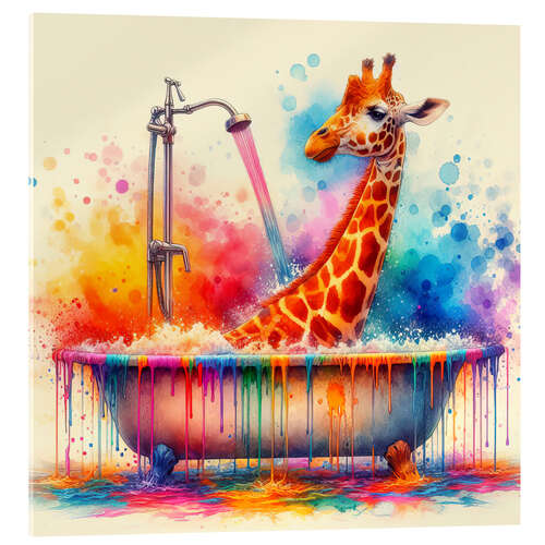 Tableau en verre acrylique Giraffe in the bathtub II