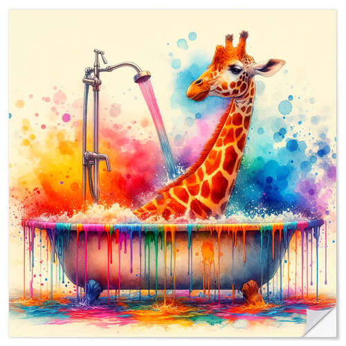 Wandsticker Giraffe in der Badewanne II