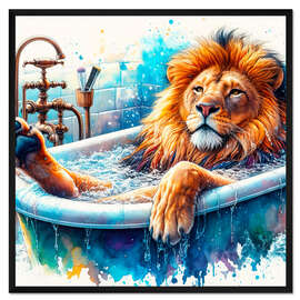 Gerahmter Kunstdruck Der Löwenkönig entspannt sich in der Badewanne III