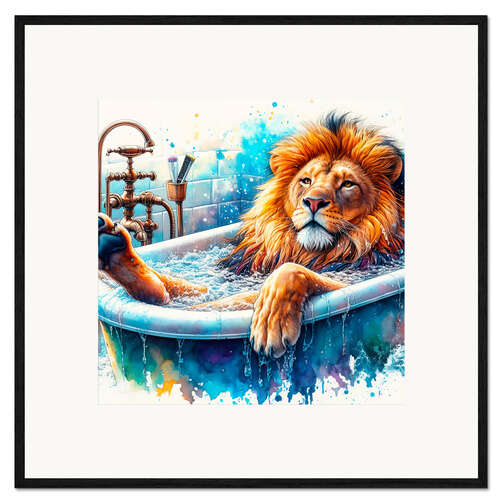 Kehystetty taidepainatus The Lion King relaxes in the bathtub III