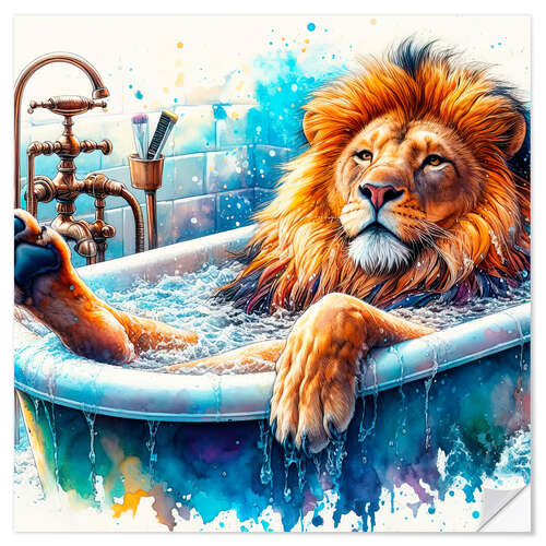 Selvklæbende plakat The Lion King relaxes in the bathtub III